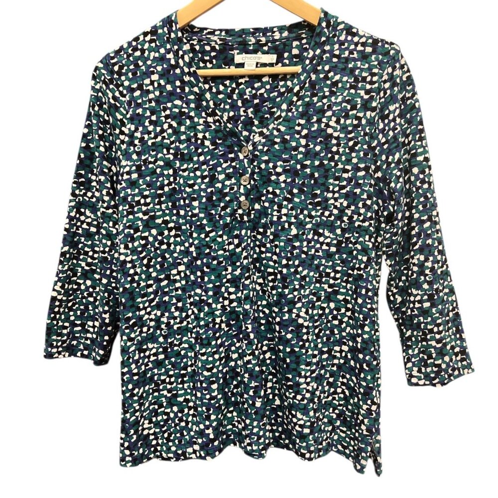 Chico's Tee Women's Size Medium 3/4 Sleeves V-Neck T-Shirt